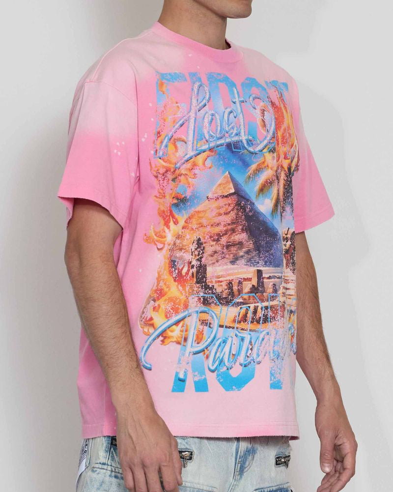First row lost paradise burning beach crop tee in pink 