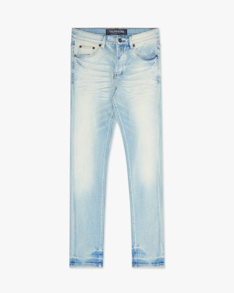 Light blue jeans on a white background