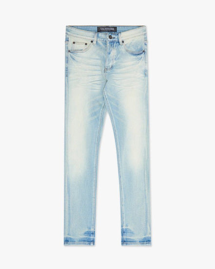 Light blue jeans on a white background