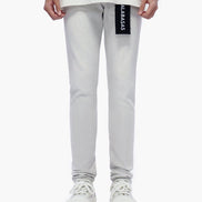 Light gray jeans with a brand label on a white background