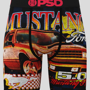 Boxer briefs with Mustang and Ford graphics on a white background