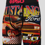 Boxer briefs with Mustang Ford graphic design on a plain background
