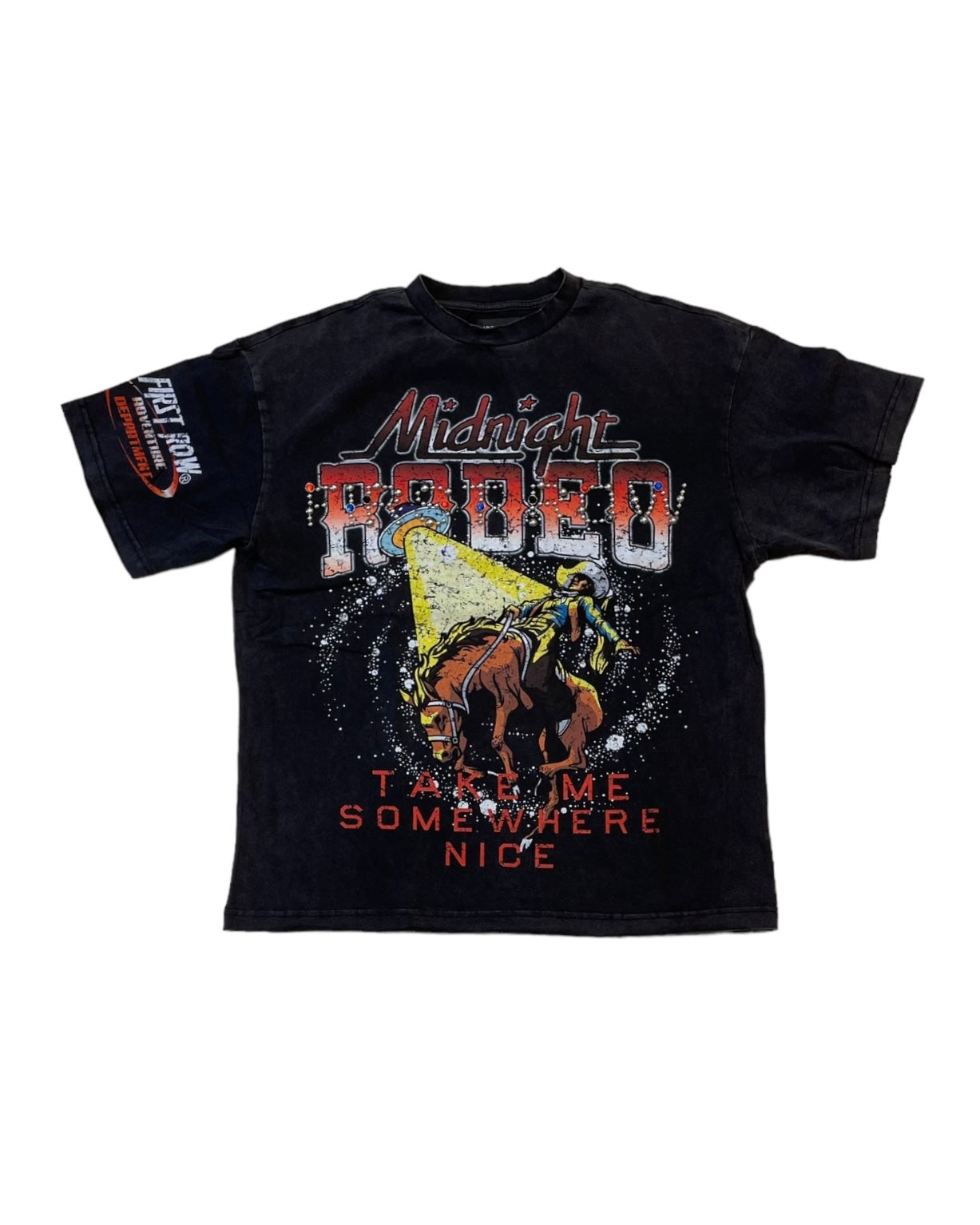 Midnight Rodeo Black Vintage Tee Front  Mens 