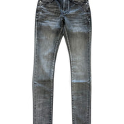A pair of slim-fit jeans in a washed charcoal gray denim, shown flat against a plain white background.