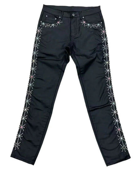 Black pants with decorative elements on a white background
