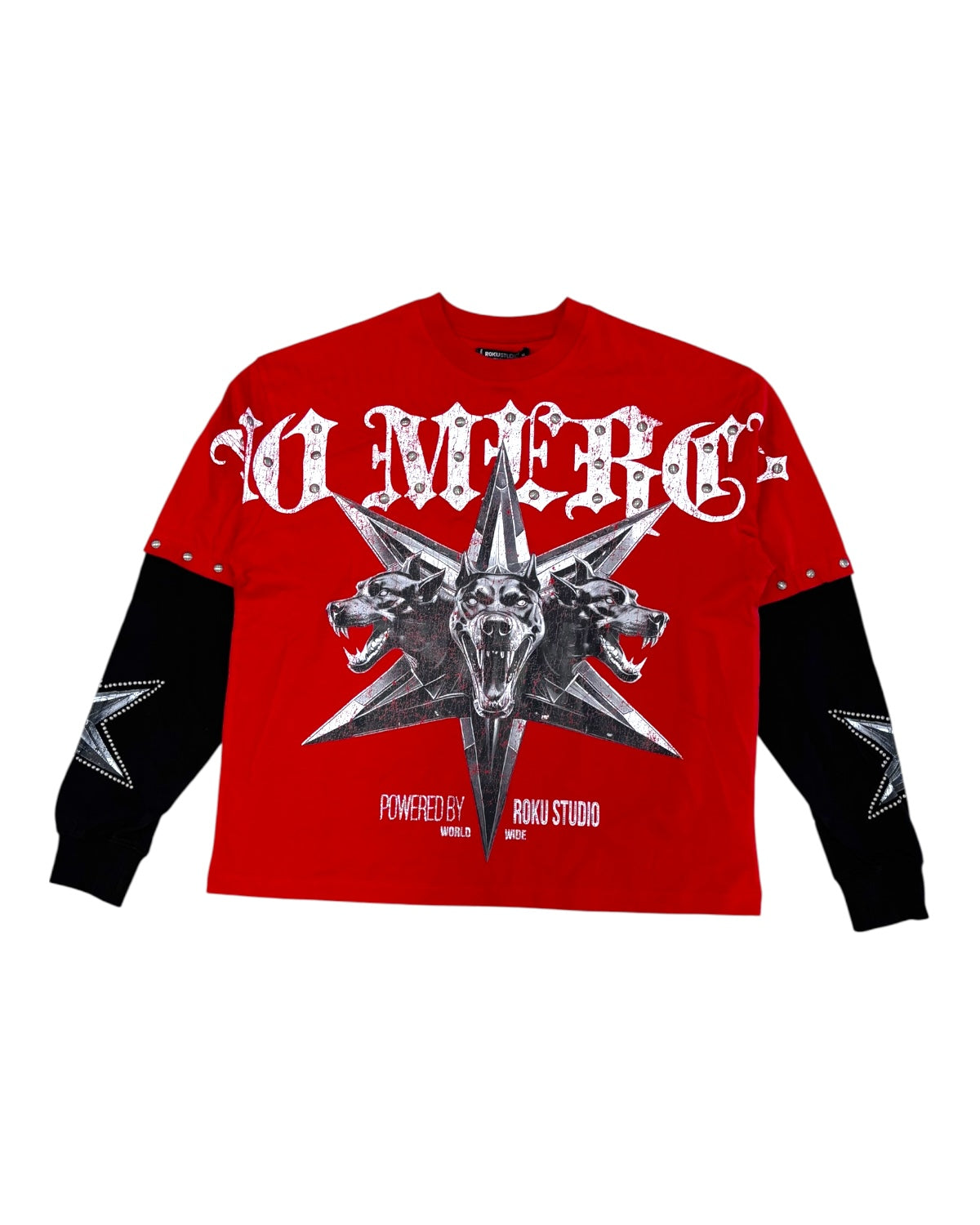 Roku studios no mercy layered long sleeve in red 