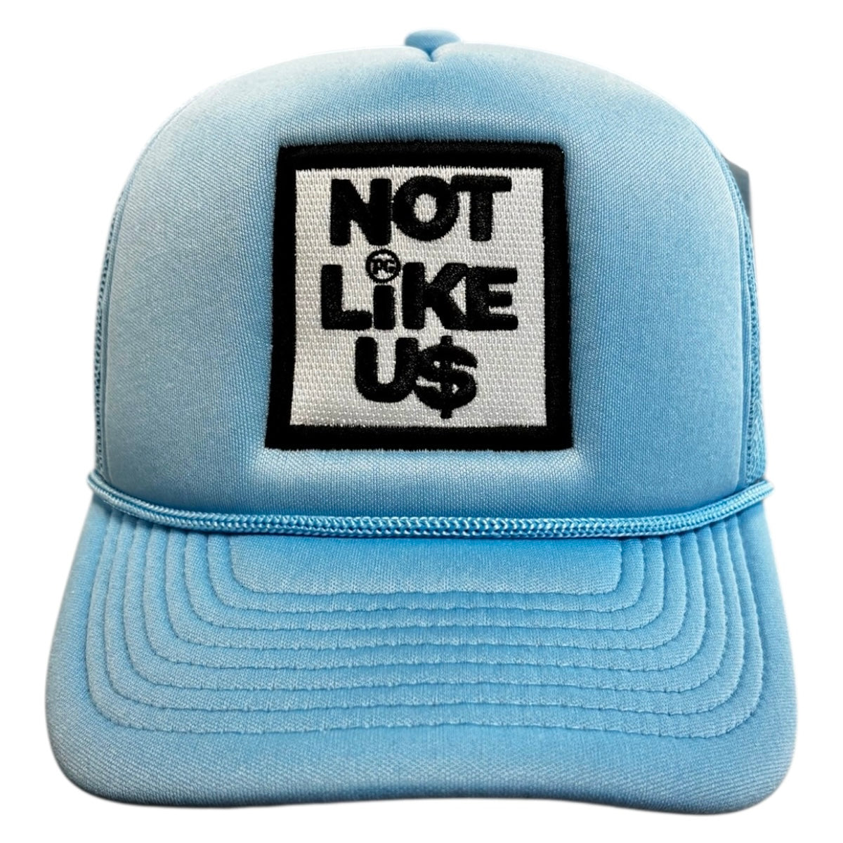 Planet of the grapes not like us trucker hat in Carolina blue 