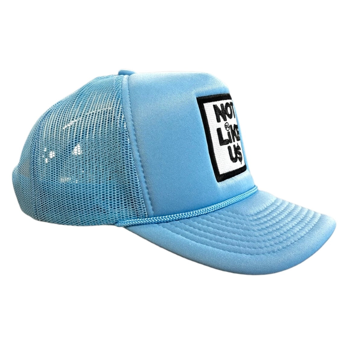 Planet of the grapes not like us trucker hat in Carolina blue