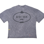Gray t-shirt with 'Riche' logo on a white background