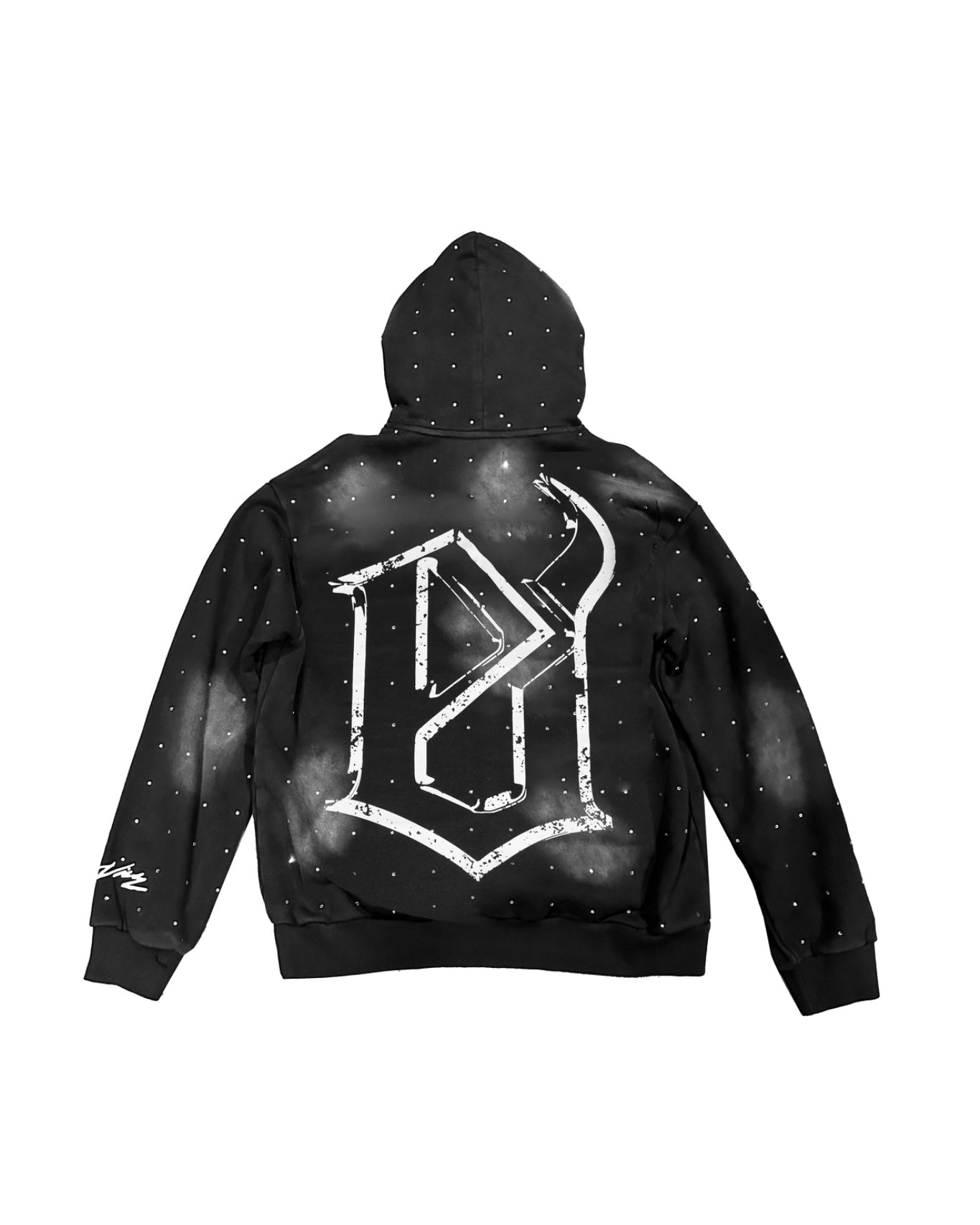 Overdose Rhinestone Hoodie In washed black color 