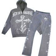 GB Jesus Cross Zip Hoodie Flare Set