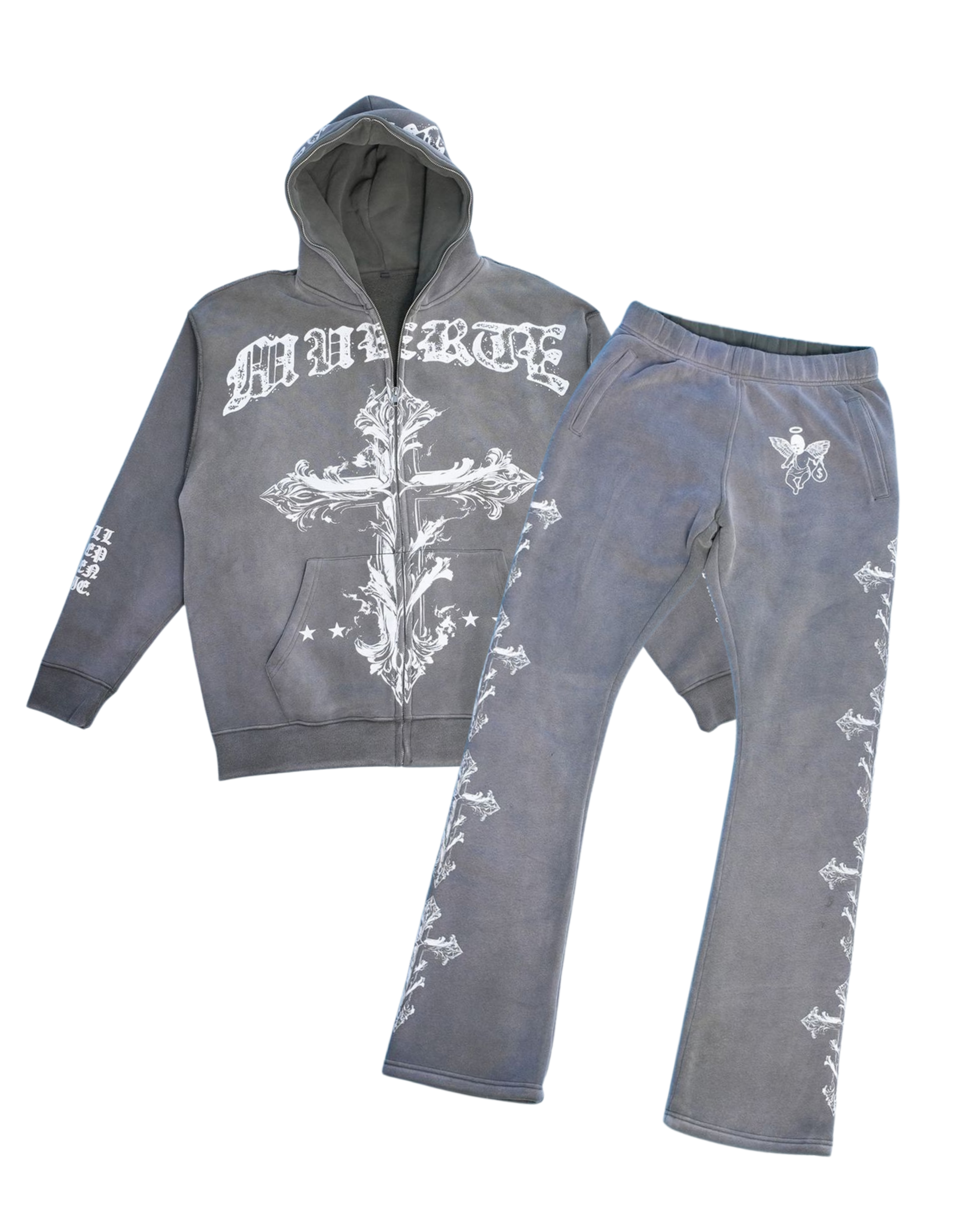 GB Jesus Cross Zip Hoodie Flare Set