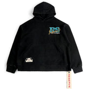 Black hoodie with a logo on a white background