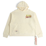 Beige hoodie with a logo on a white background