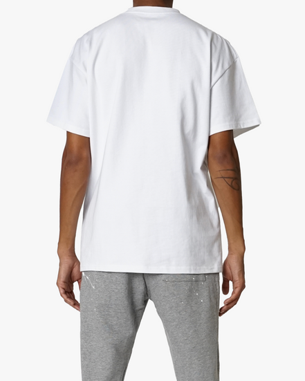 Person wearing a plain white t-shirt and gray pants on a white background