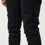 Black pants with multiple pockets on a white background