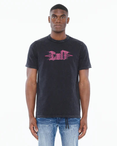 Cult of individuality pinstripe logo tee in steel color 
