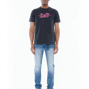 Cult of individuality pinstripe logo tee in steel color 