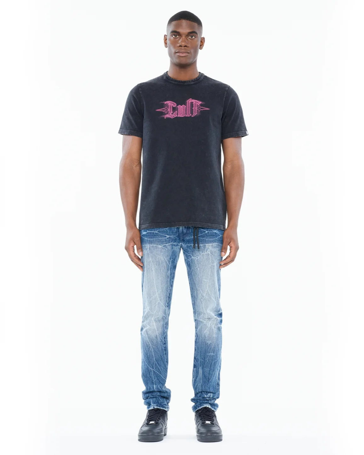 Cult of individuality pinstripe logo tee in steel color 