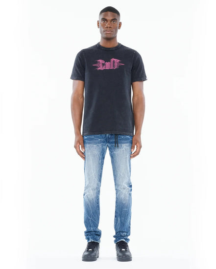 Cult of individuality pinstripe logo tee in steel color 