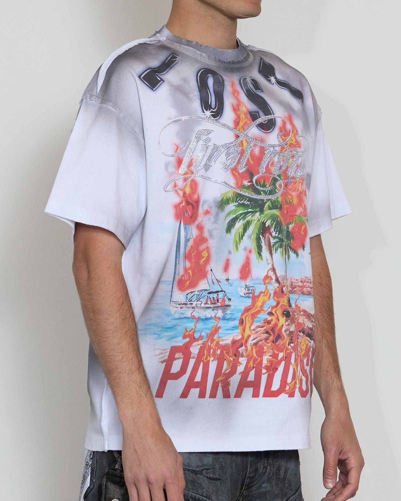 First row lost Paradise Electric Shock Skull tee in white 