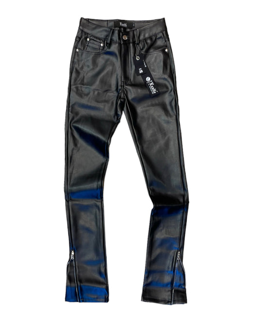 Pleather Zipper Stacked Pant