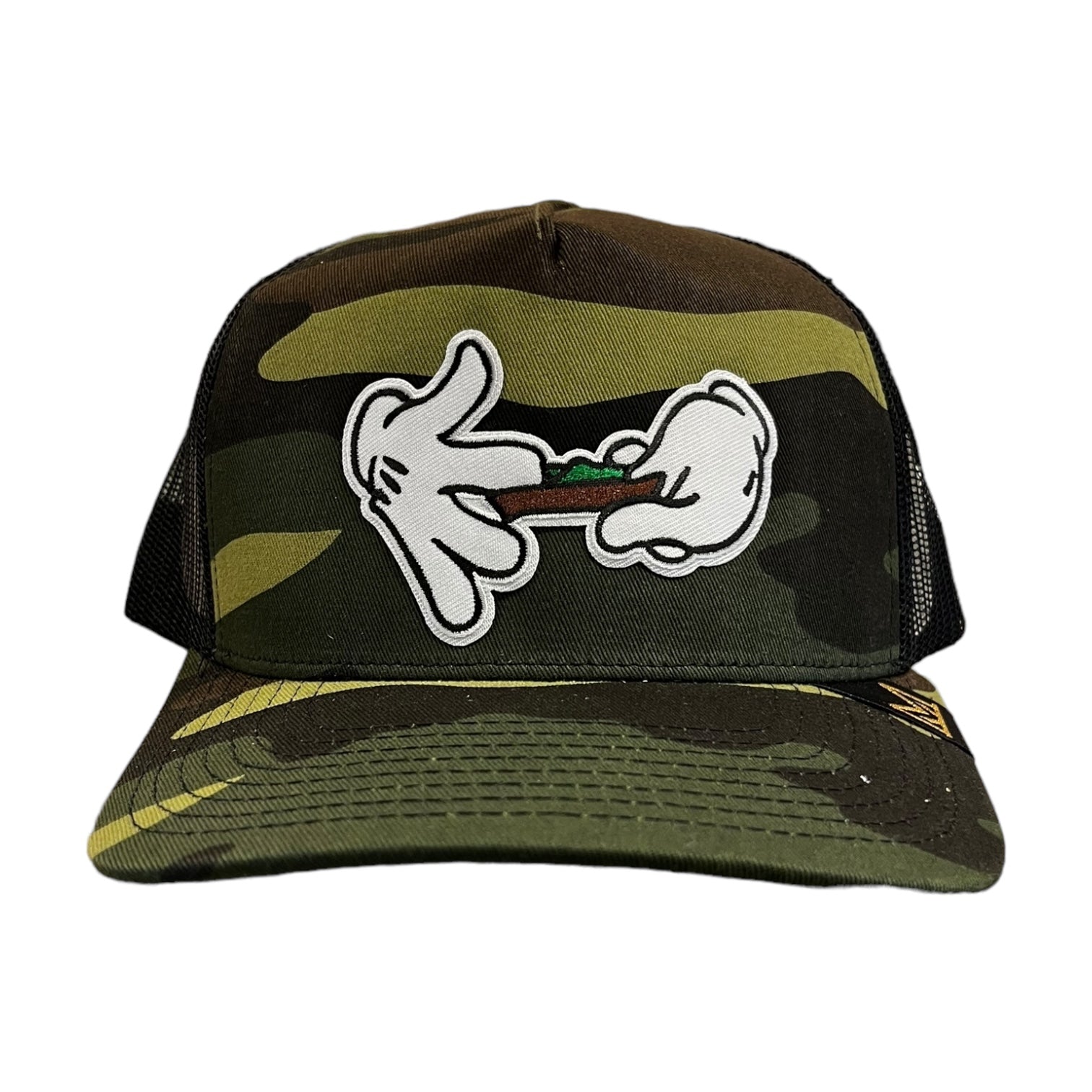 olive camo rolling up trucker hat 