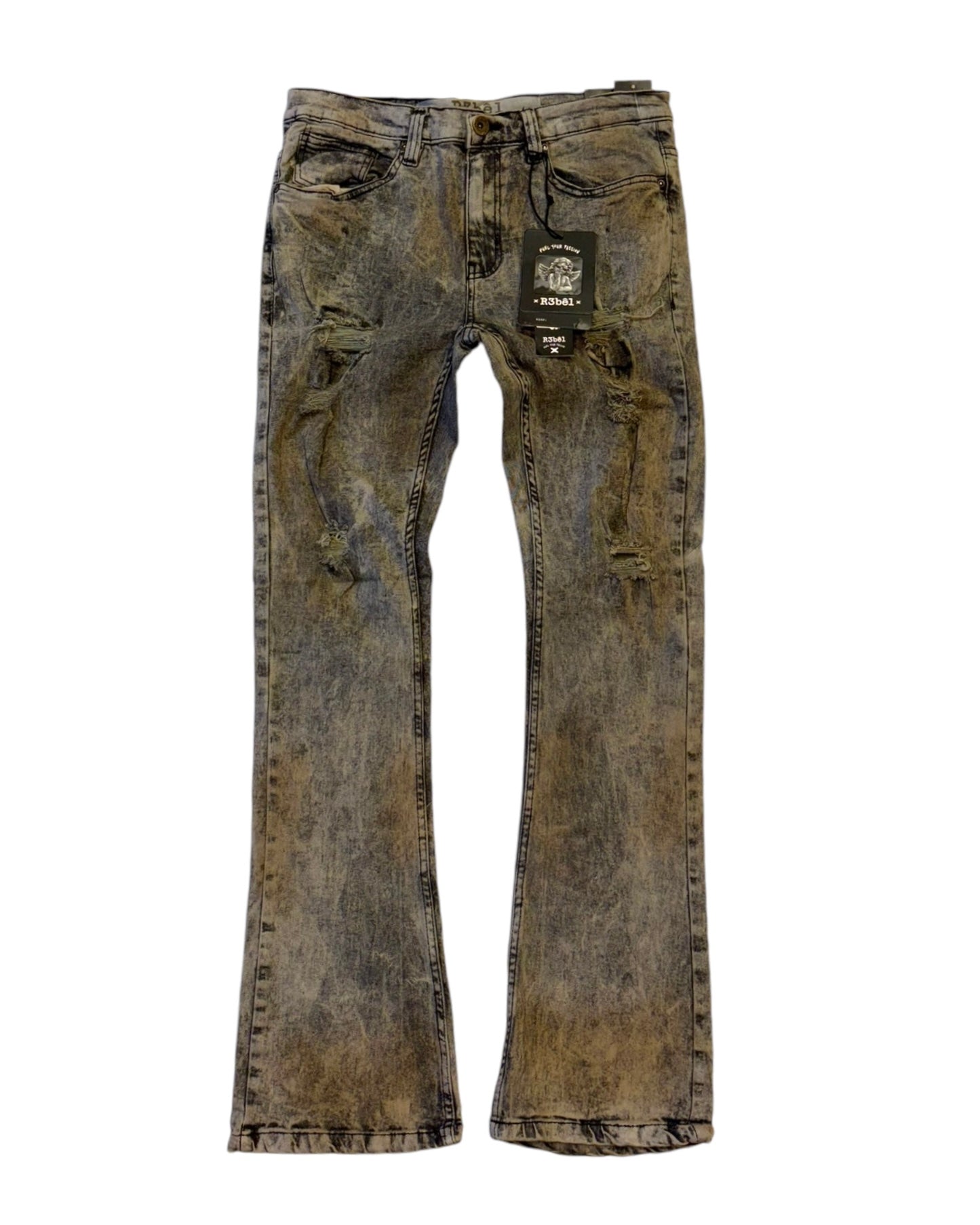 Rustic Wash Flared Denim Jeans