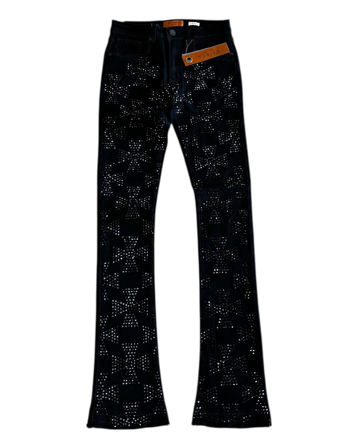 Rhinestone Cross Stacked Jeans