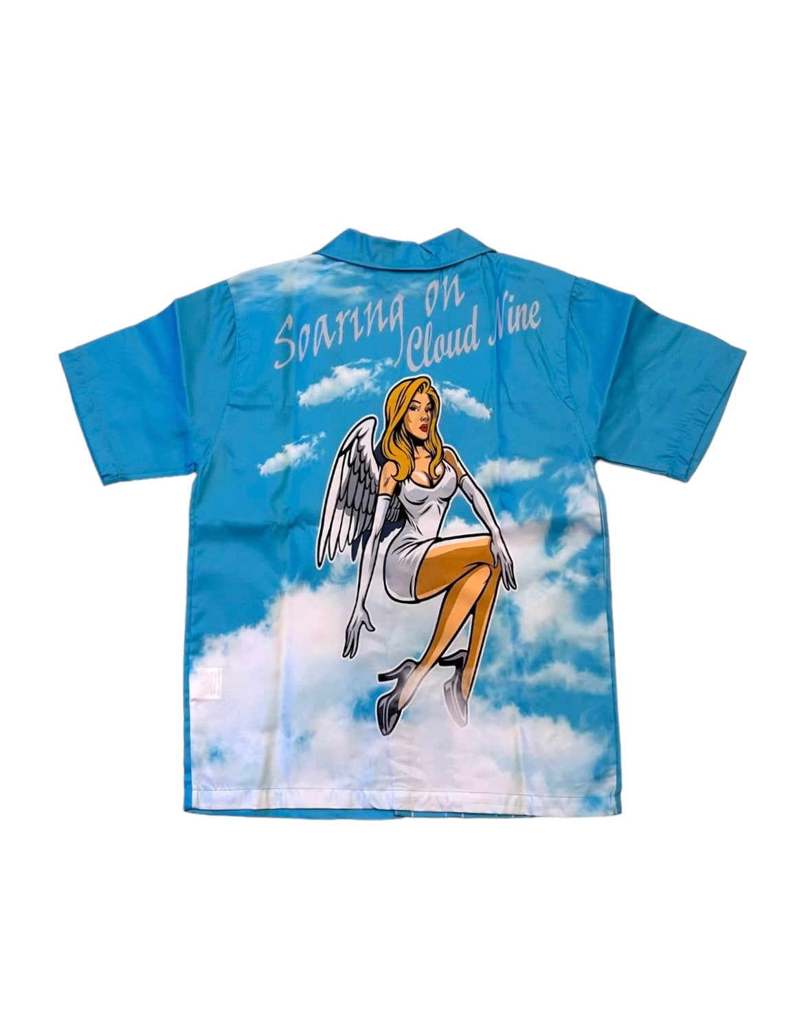 back view the blue variant. The graphic shows a female angel in the sky.