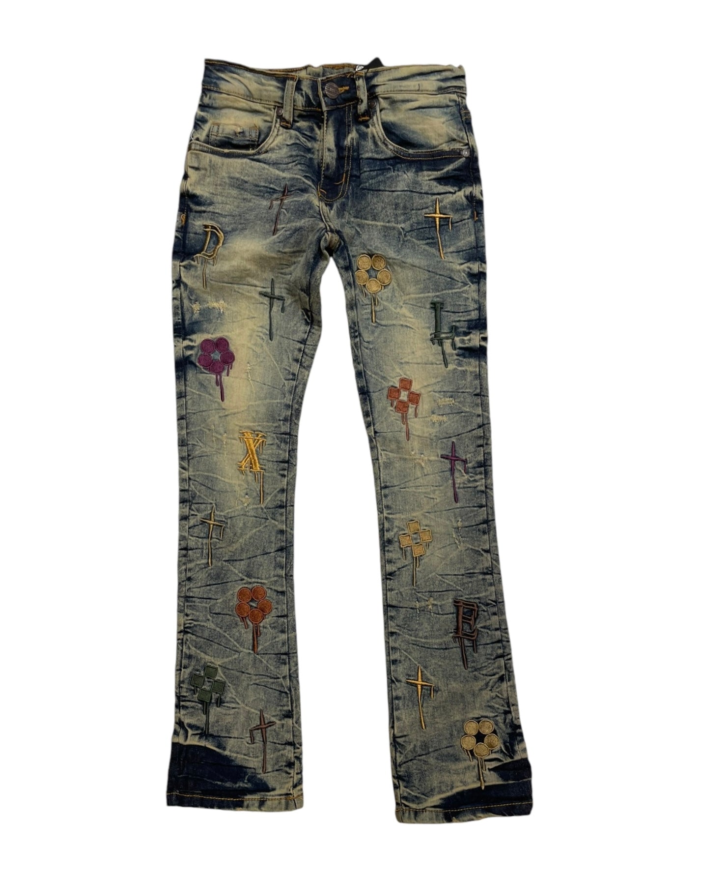 Junior’s Drippy Logo Stacked Jeans