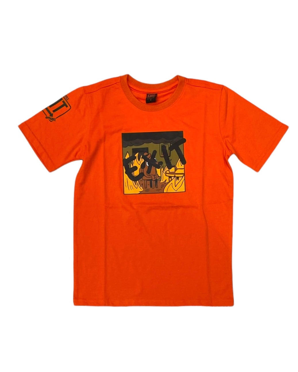 junior boys on fire graphic shirt in orange