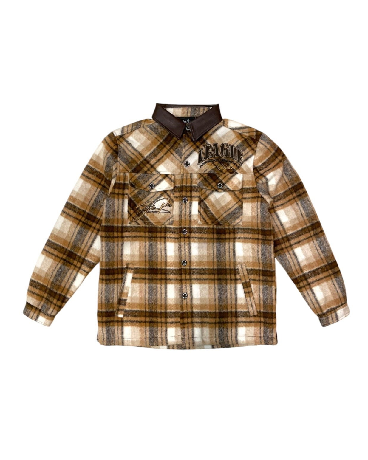 Signature Series Vegan Leather Collar Plaid Shacket