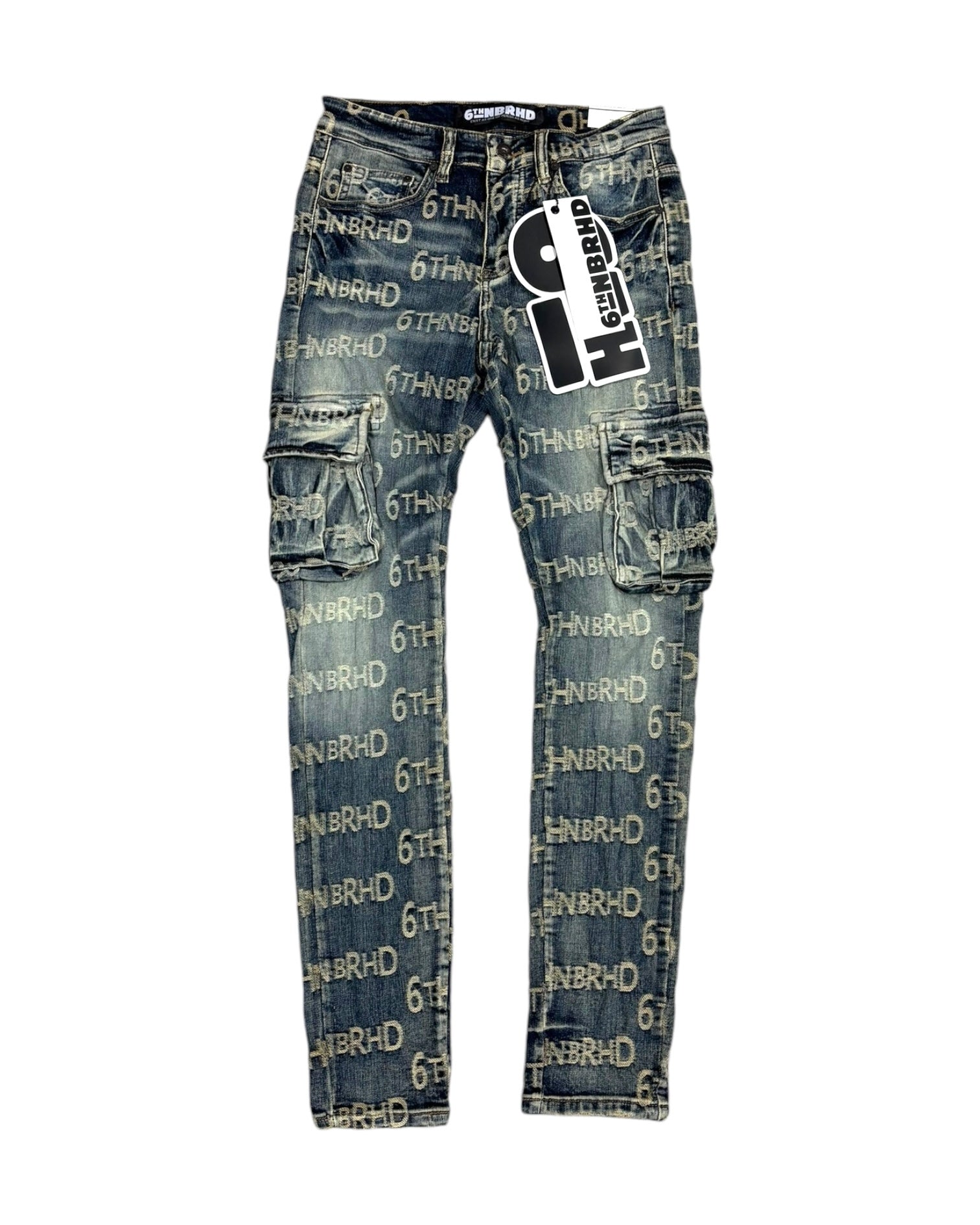 Bold Denim Jacquard Cargo Pants