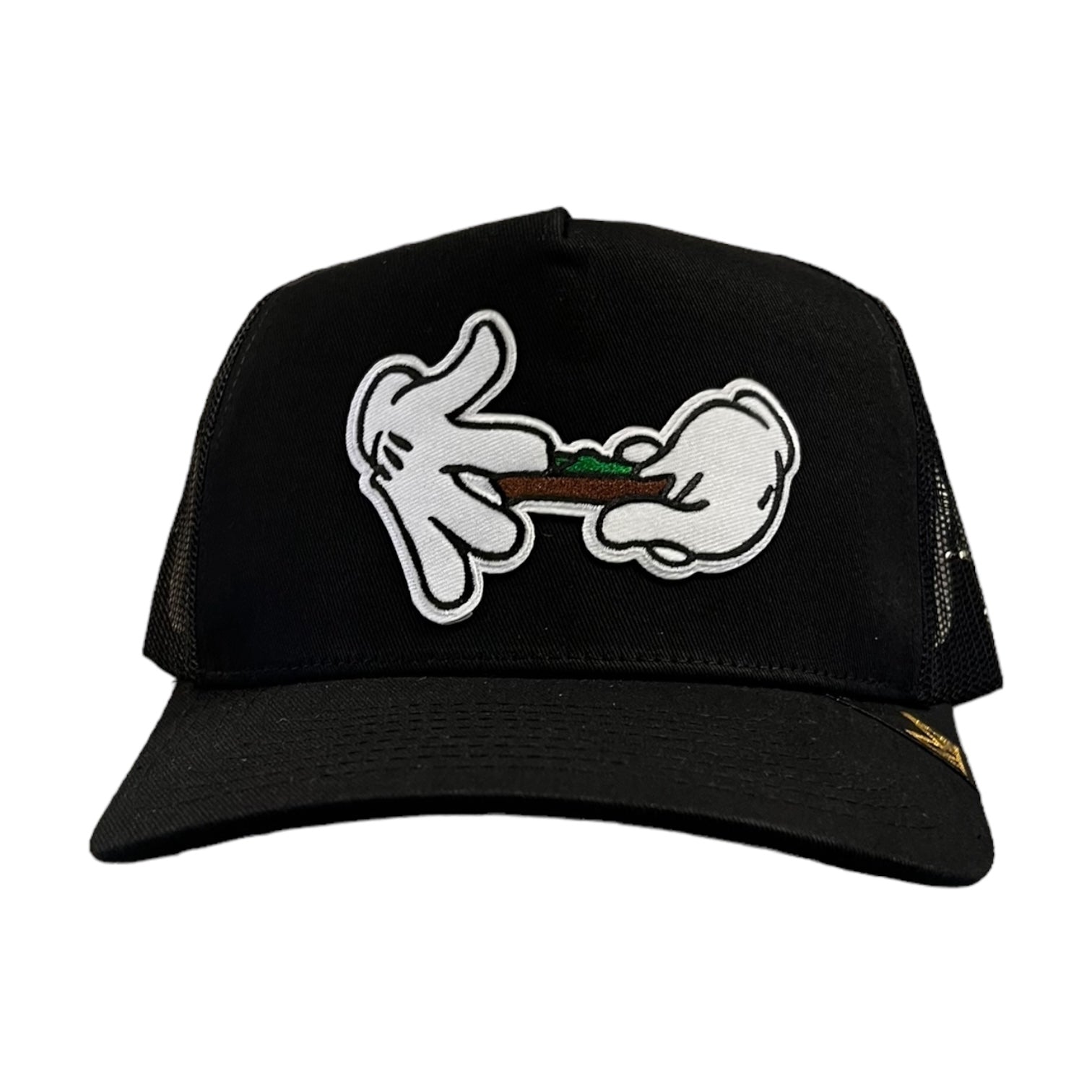 black rollin up trucker hat