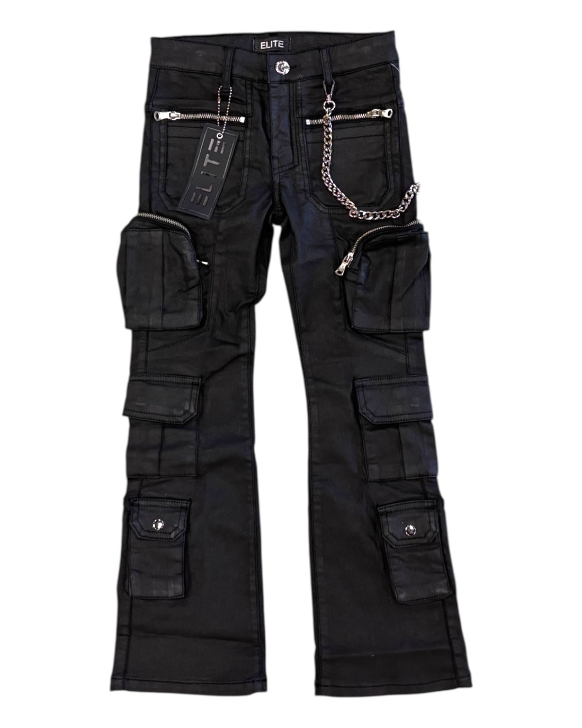 Junior's Waxed Cuban Link Stacked Jeans