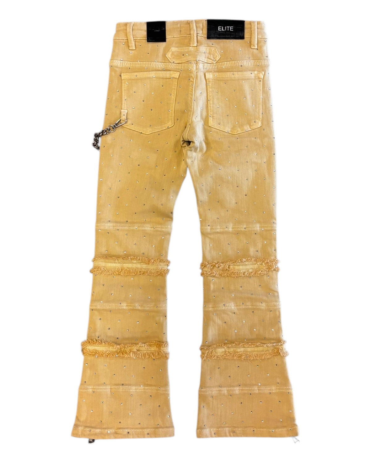 Junior's Rhinestone Chain Stacked Jeans