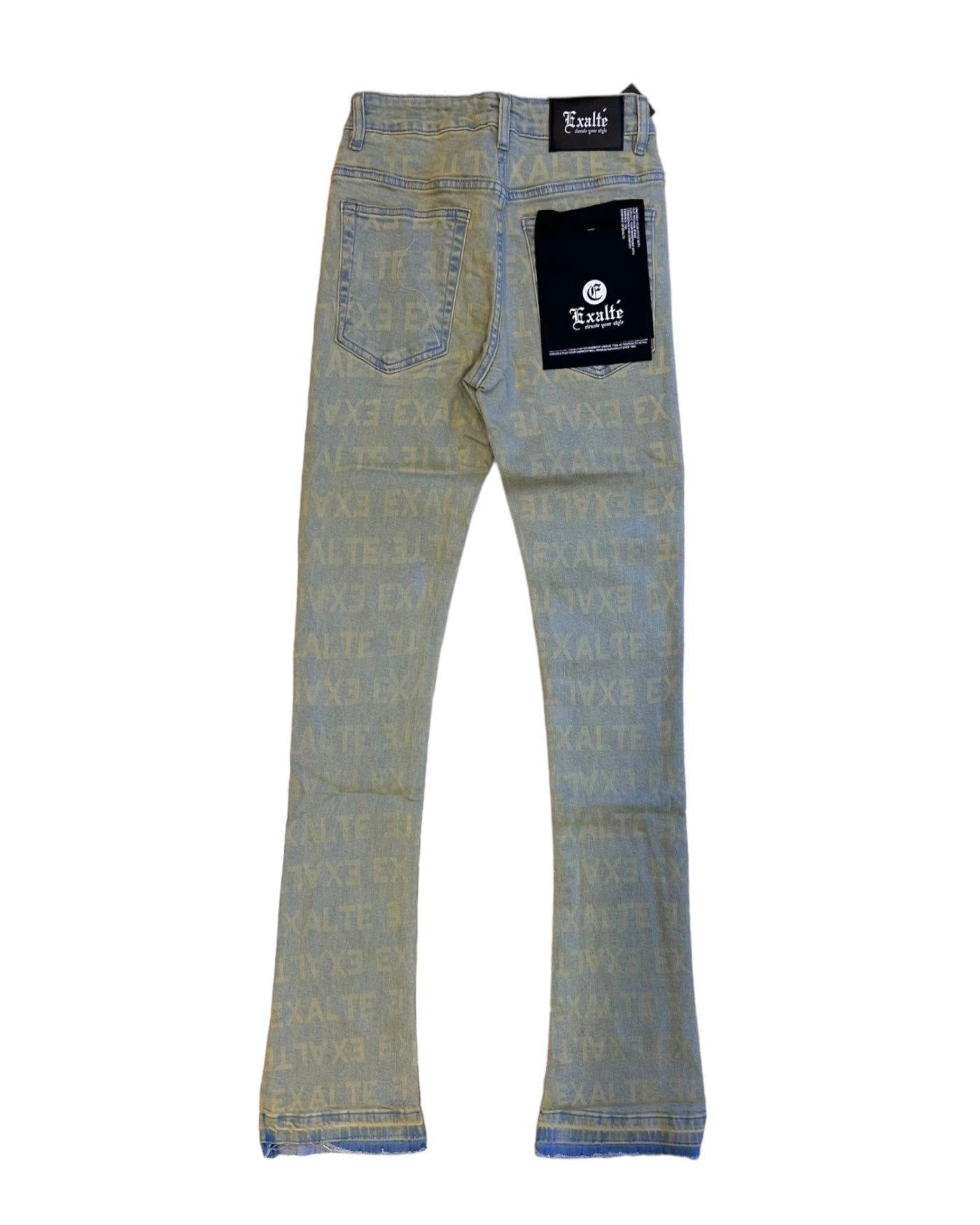 vintage blue laser monogram branded stacked jeans