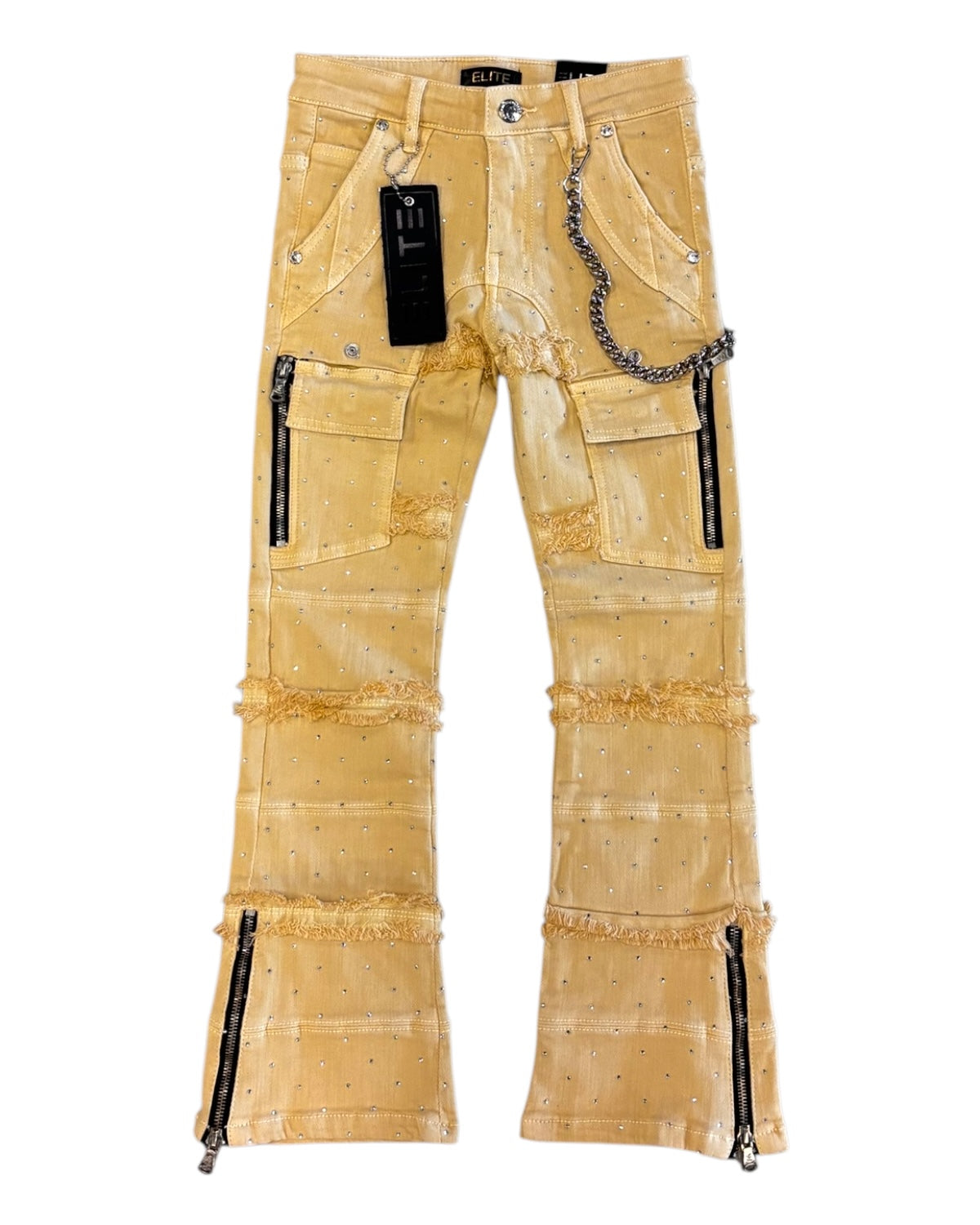Junior's Rhinestone Chain Stacked Jeans