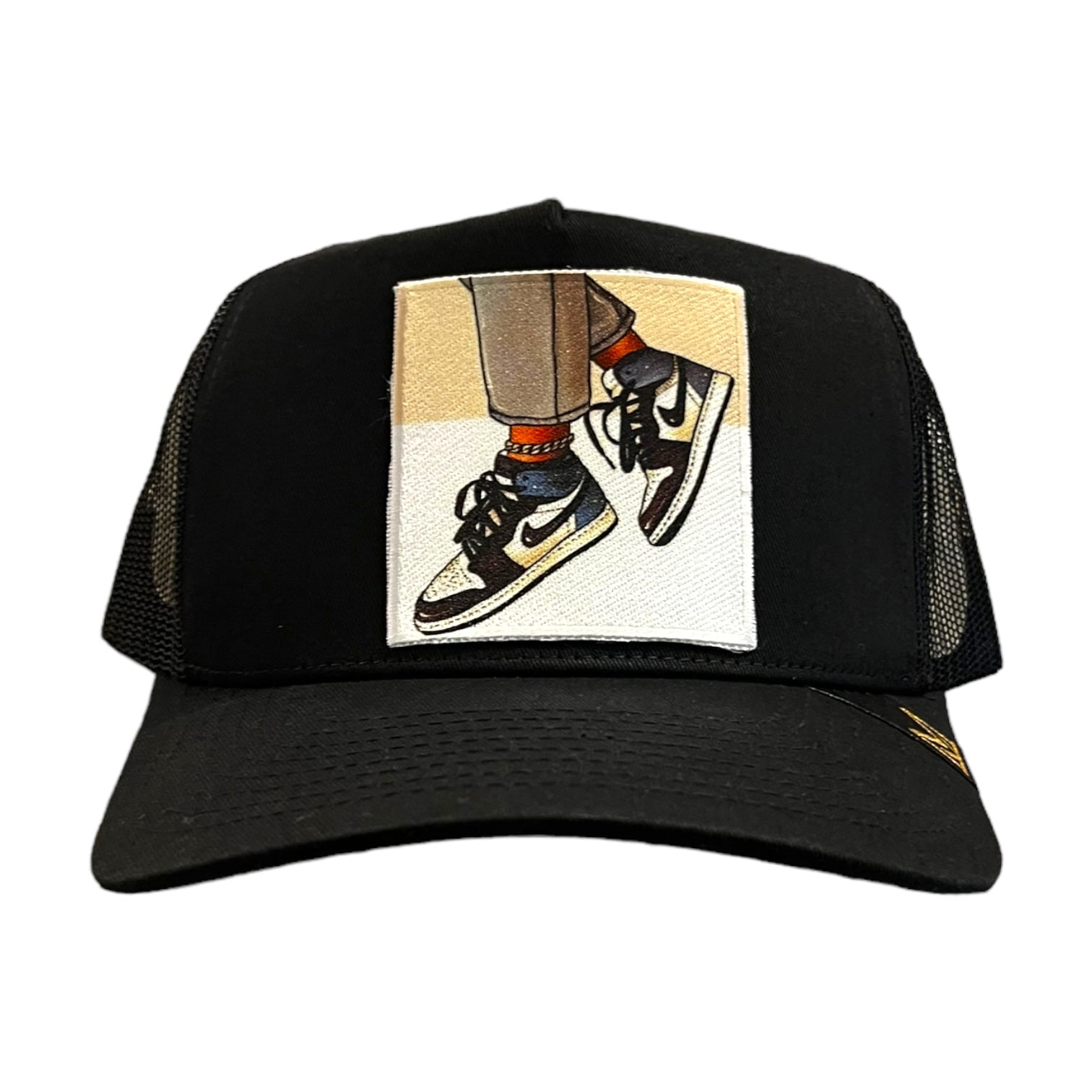 all black trucker hat with the image of jordan 1’s