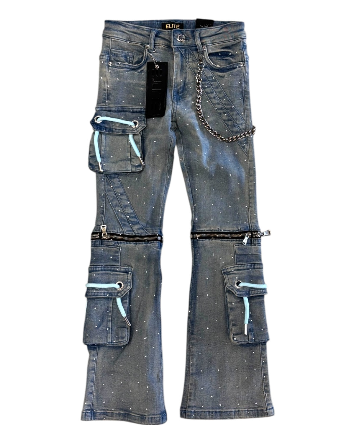 Junior's Rhinestone Chain Stacked Jeans