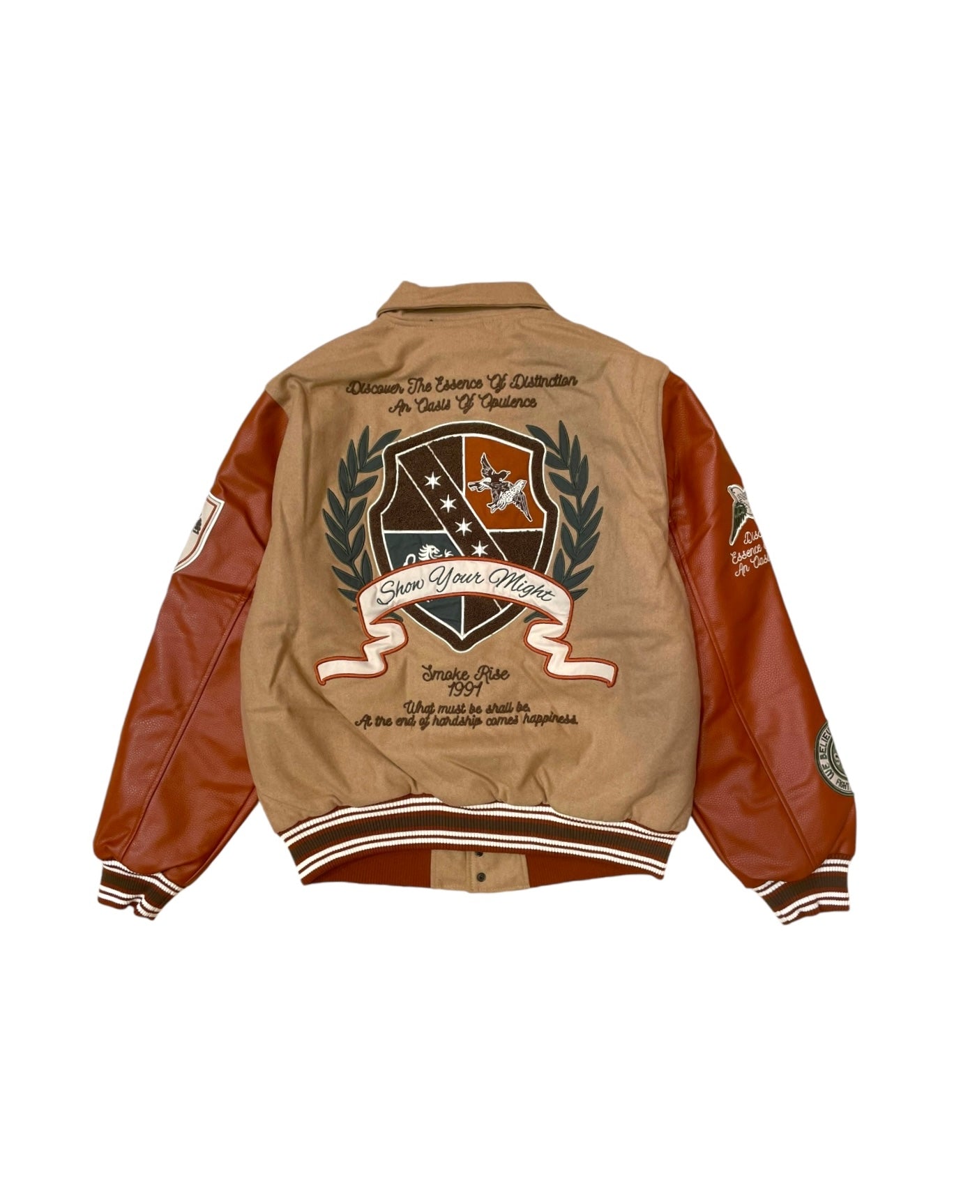 Show Your Might Studded Patch Varsity Jacket