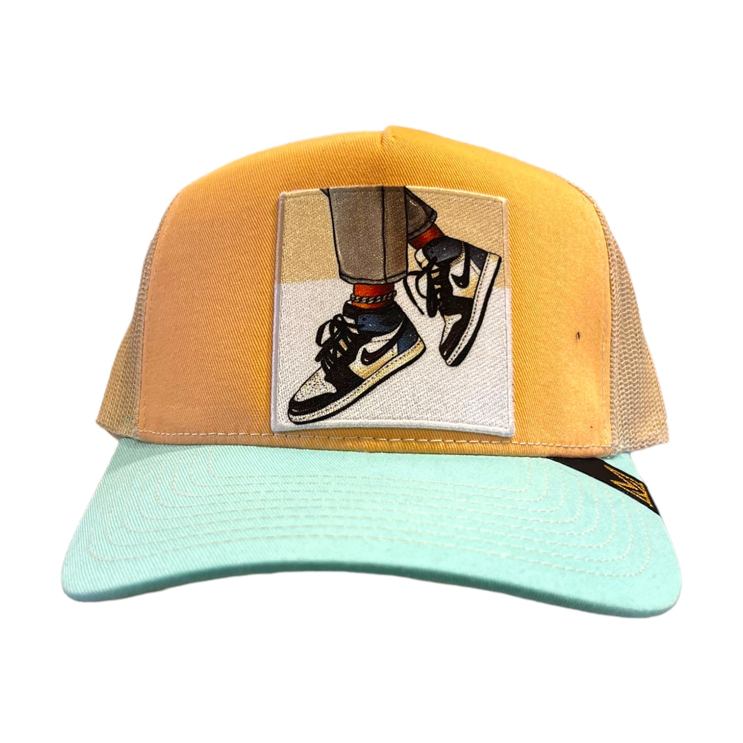 multi color trucker hat showing jordan 1s