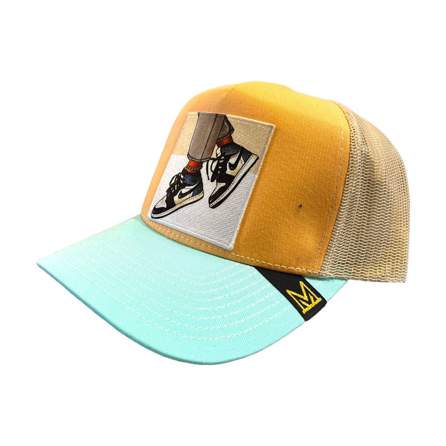 multi color trucker hat showing jordan 1s