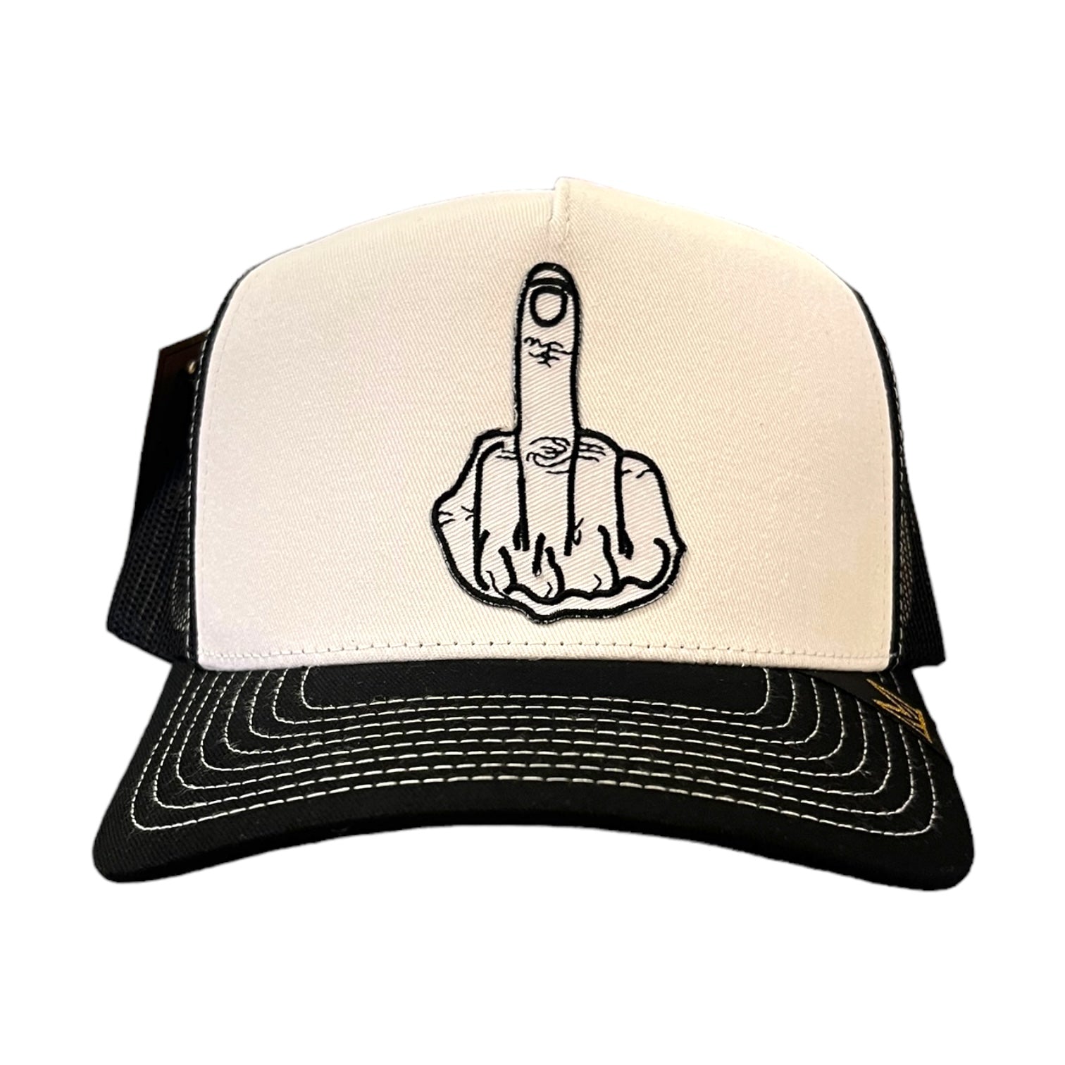 black white middle finger trucker