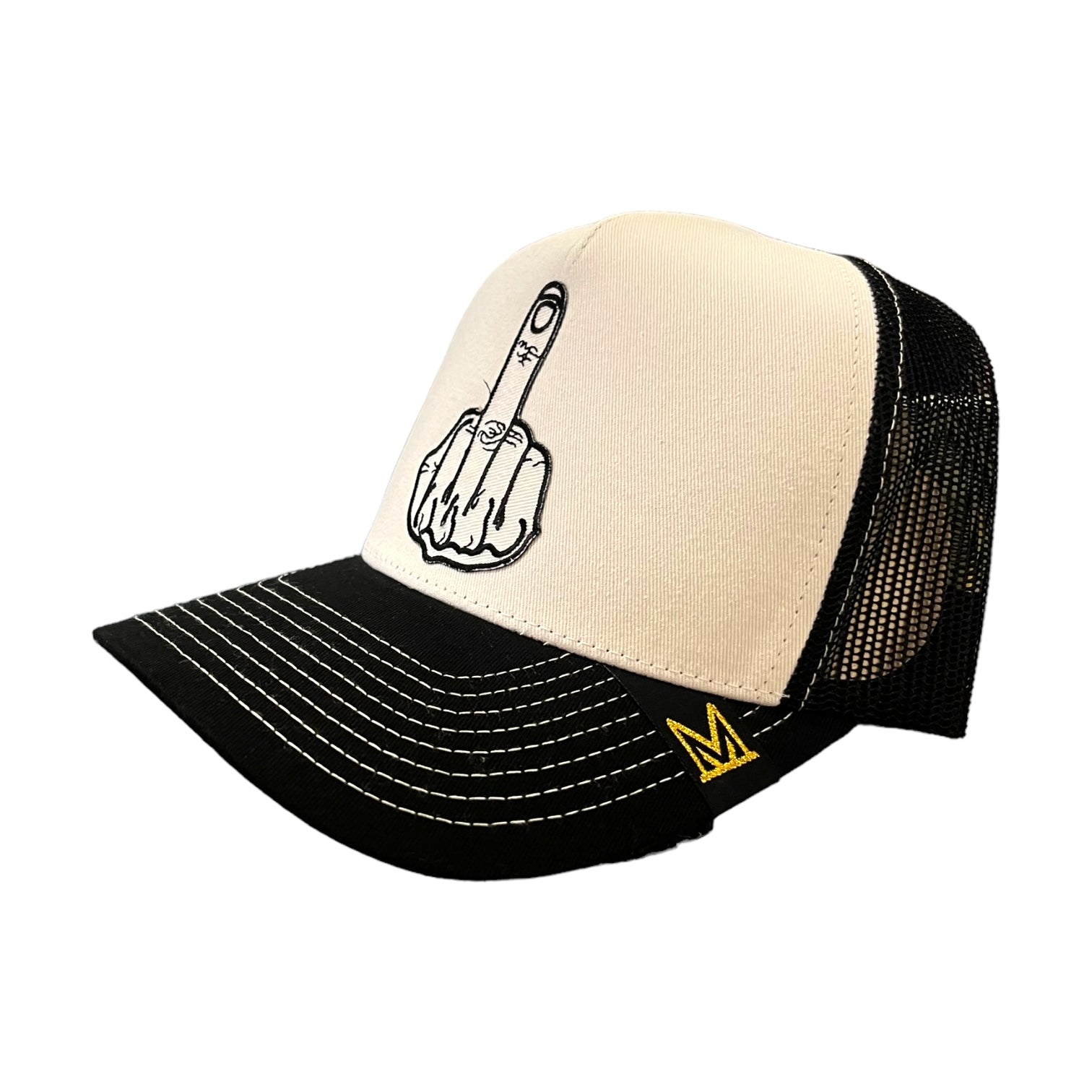 black white middle finger trucker hat