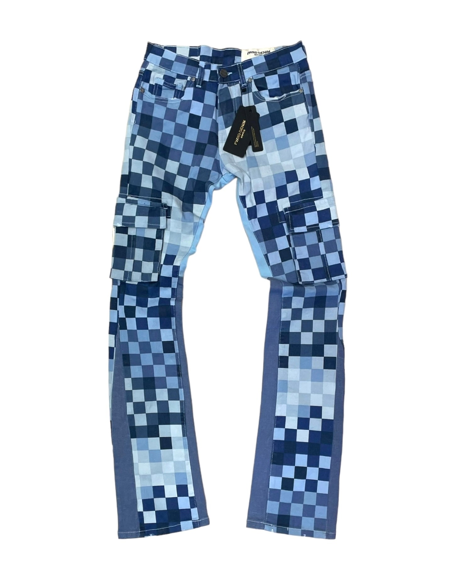 mens digital camo stacked pant in blue.