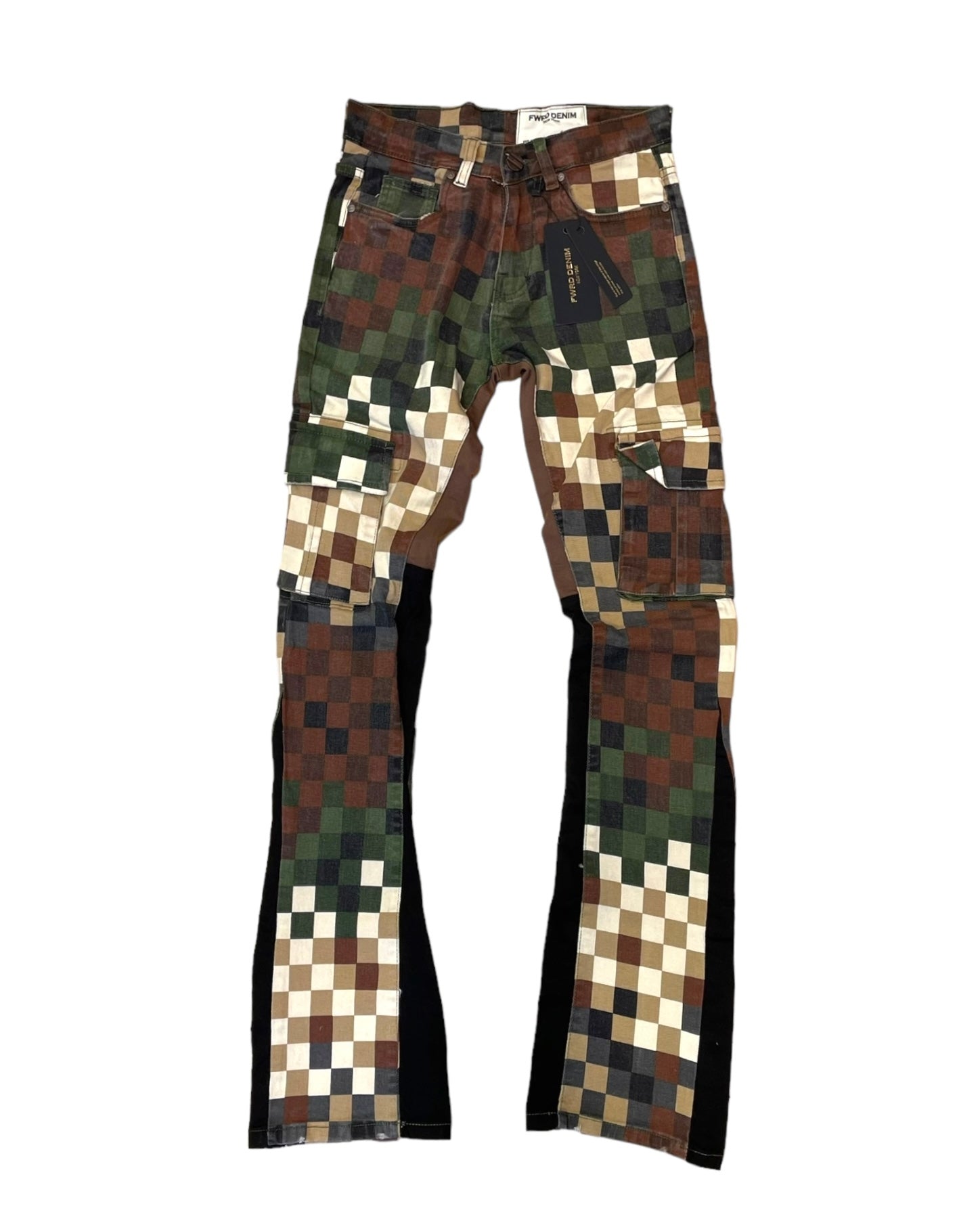 mens digital camo stacked pant in olive green. 