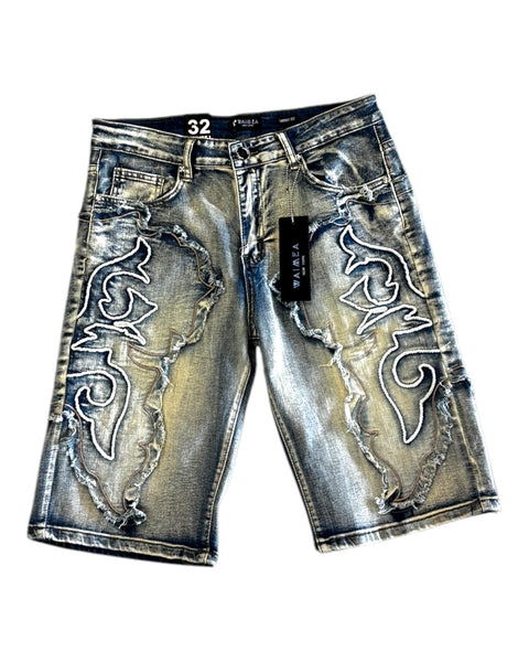 Embroidered Fringe Denim Short