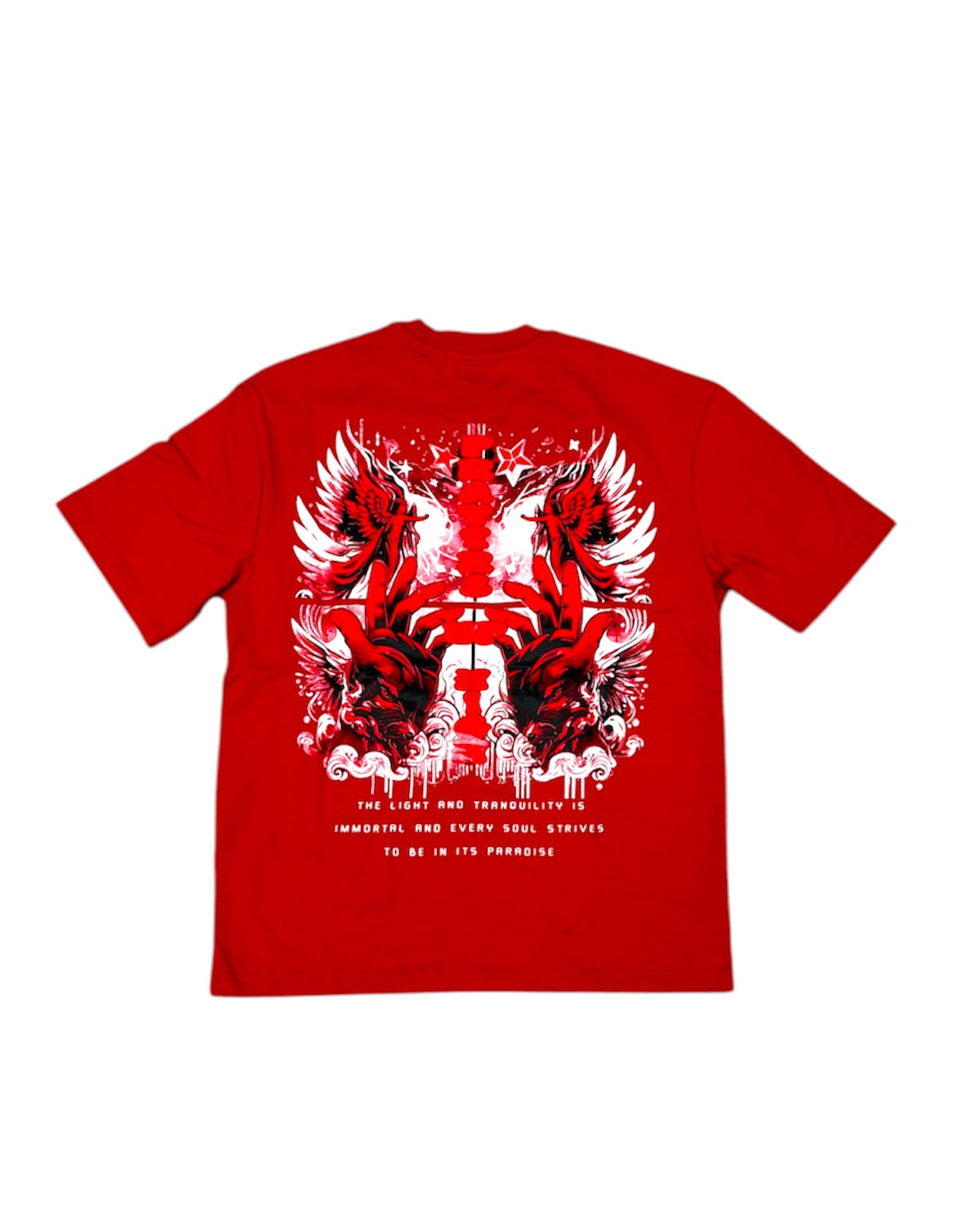 Prayers Up High Puff Print Oversized Tee In Red Color 